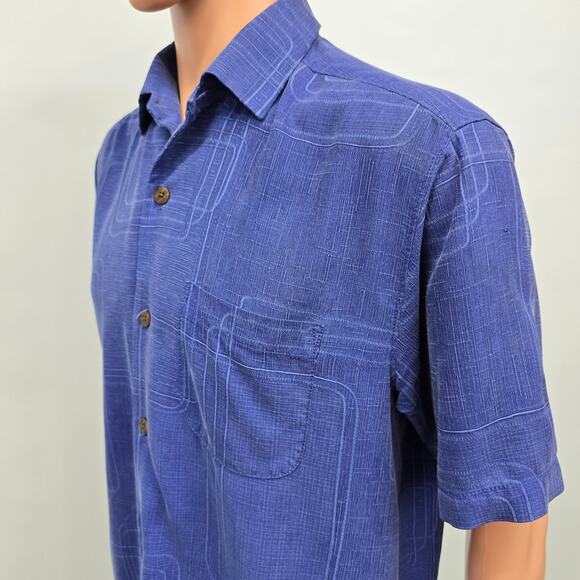 Tommy Bahama Silk Camp Shirt Men S Geometrical Print Short Sleeve Royal Blue - Picture 6 of 13